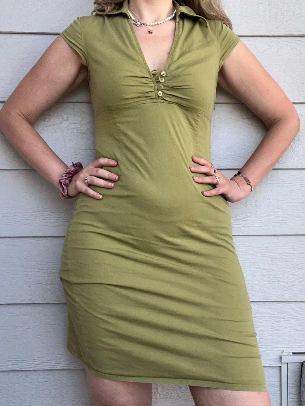 Olive Green H&M Preppy Polo-Style Women's Dress